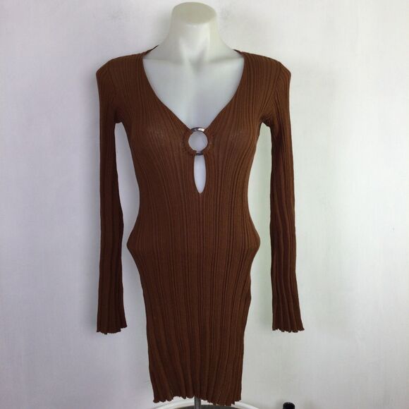 L*Space Wailea Linen Blend Long Sleeve Cover-Up Dress Coffee Size Small NWT - Picture 12 of 12